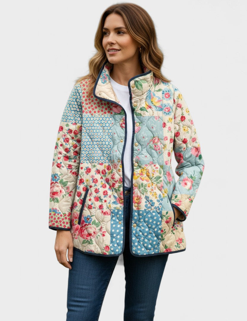Viola Quilted Patchwork Jacket with Floral Patterns