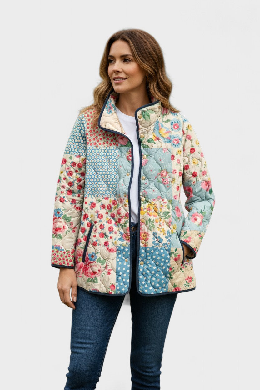 Viola Quilted Patchwork Jacket with Floral Patterns
