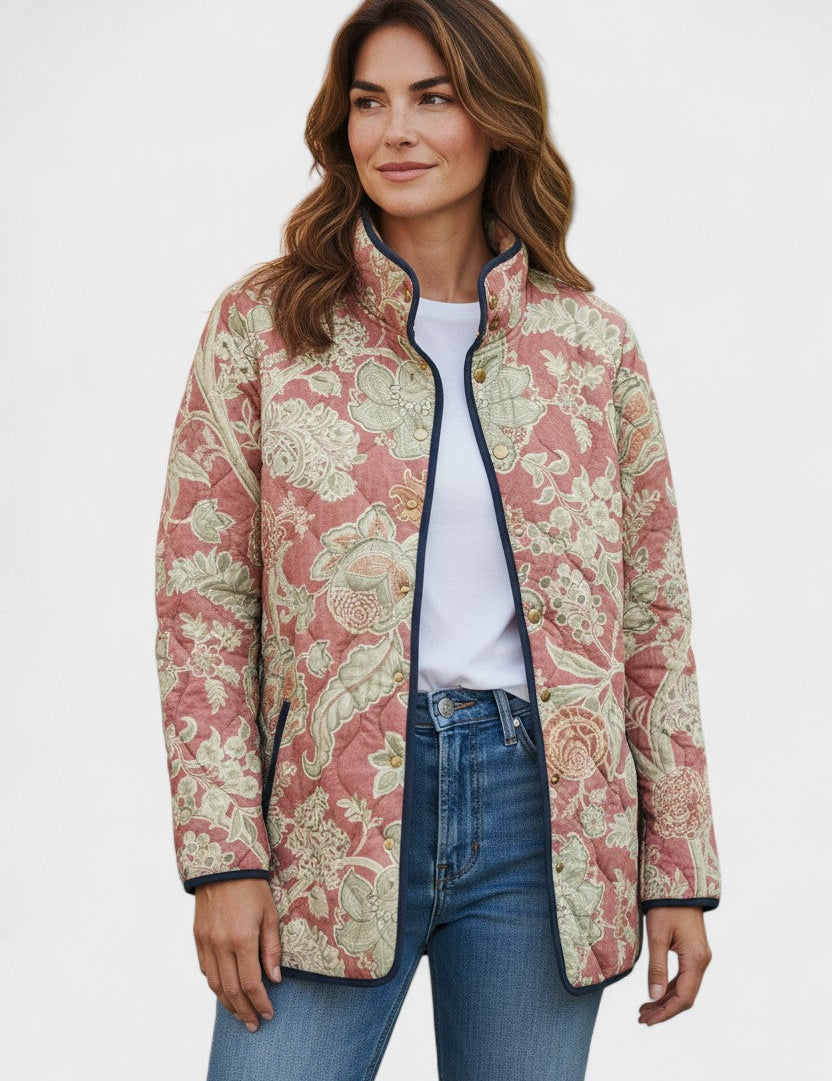 Veronica Dusky Pink Quilted Jacket with Ornamental Pattern
