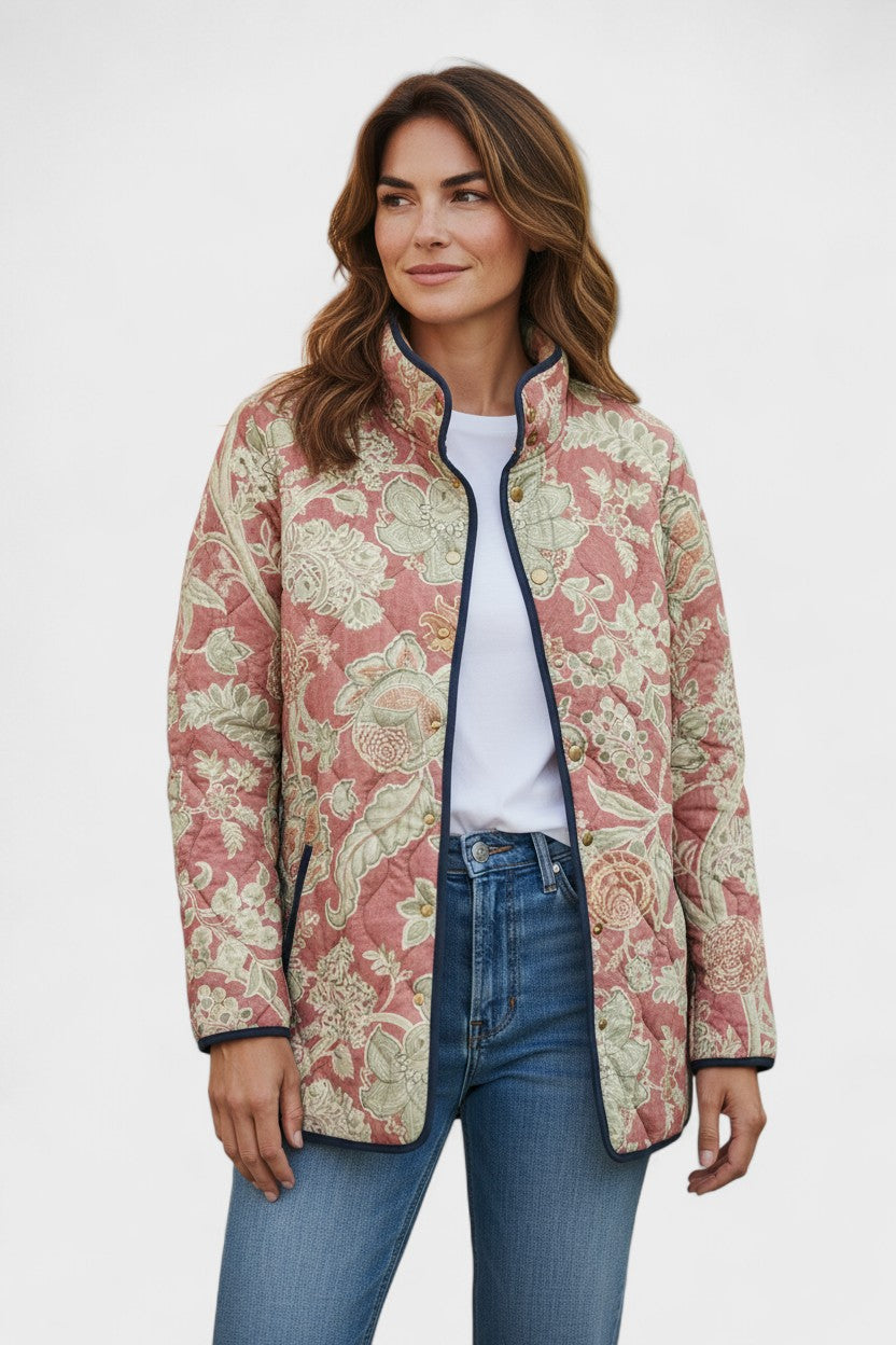 Veronica Dusky Pink Quilted Jacket with Ornamental Pattern