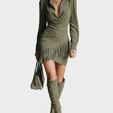 Mildred | Green Viscose Wrap-Neck Mini Dress