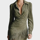Mildred | Green Viscose Wrap-Neck Mini Dress