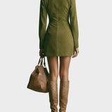 Gladys | Brown Faux Suede Mini Dress with High Neck and Zip