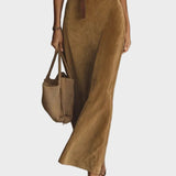 Camilla | Single-Breasted Faux Suede Maxi Dress with Collar