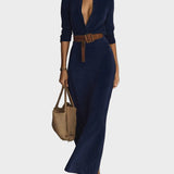 Camilla | Single-Breasted Faux Suede Maxi Dress with Collar