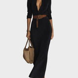 Camilla | Single-Breasted Faux Suede Maxi Dress with Collar