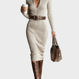 Averil | Knitted Midi Dress with Belt and Roll Neck