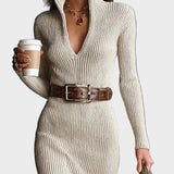 Averil | Knitted Midi Dress with Belt and Roll Neck