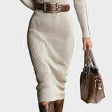 Averil | Knitted Midi Dress with Belt and Roll Neck