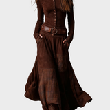 Deirdre | Navy Faux Suede Maxi Dress with Belt