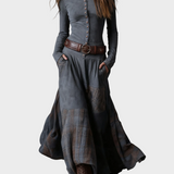 Deirdre | Navy Faux Suede Maxi Dress with Belt