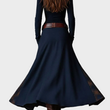 Deirdre | Navy Faux Suede Maxi Dress with Belt