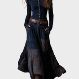 Deirdre | Navy Faux Suede Maxi Dress with Belt