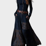 Deirdre | Navy Faux Suede Maxi Dress with Belt