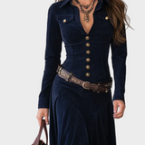 Margery | Faux Suede Maxi Dress with Belt
