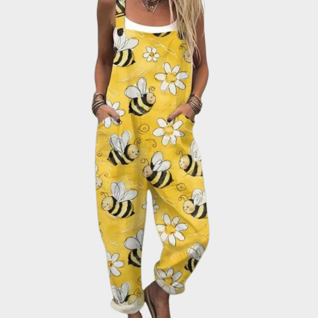 Comfortable printed overalls, front view