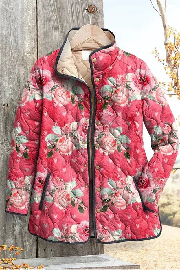 Rosamund Pink Quilted Jacket with Floral Pattern - view 2