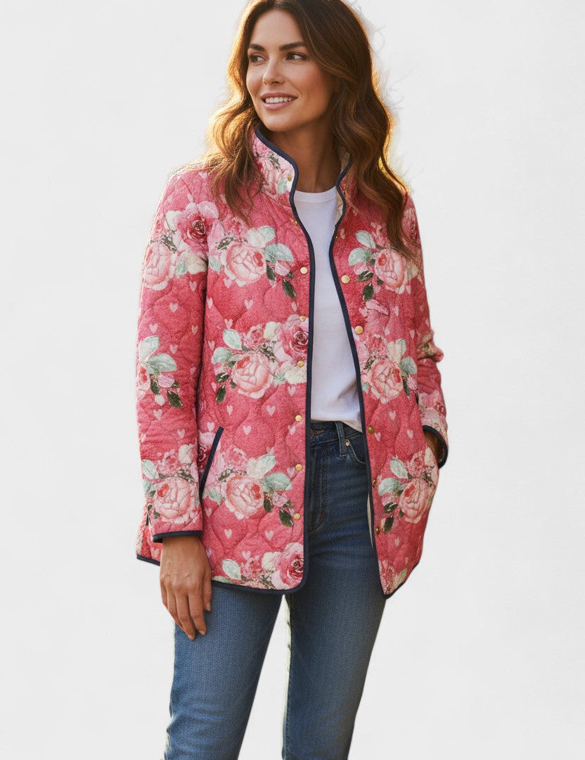 Rosamund Pink Quilted Jacket with Floral Pattern