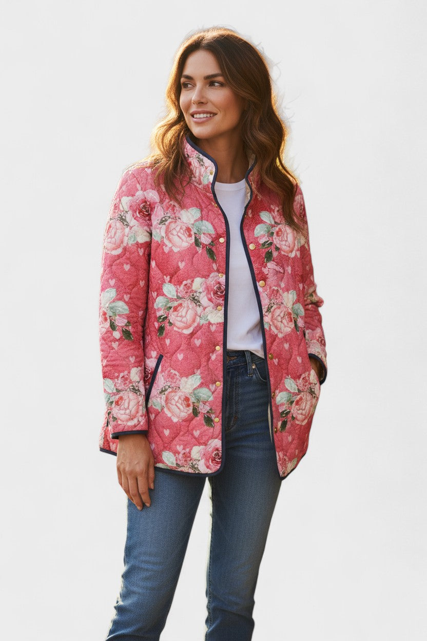 Rosamund Pink Quilted Jacket with Floral Pattern
