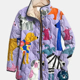 Rhea Casual Quilted Jacket with Dog Print