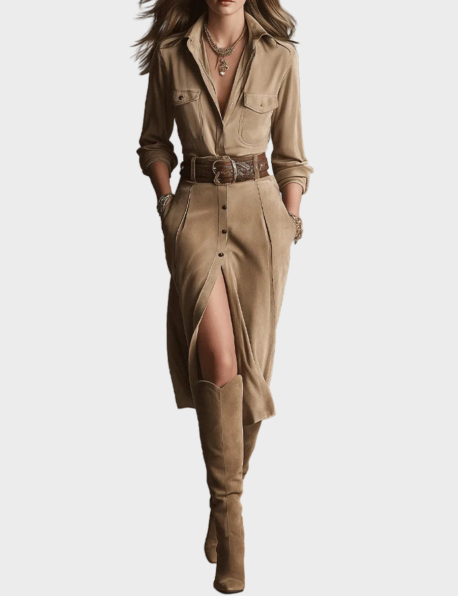 Agatha Brown Faux Suede Midi Dress - view 2