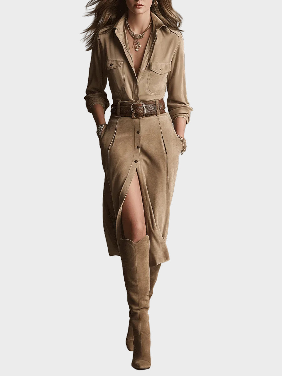 Agatha Brown Faux Suede Midi Dress - view 2
