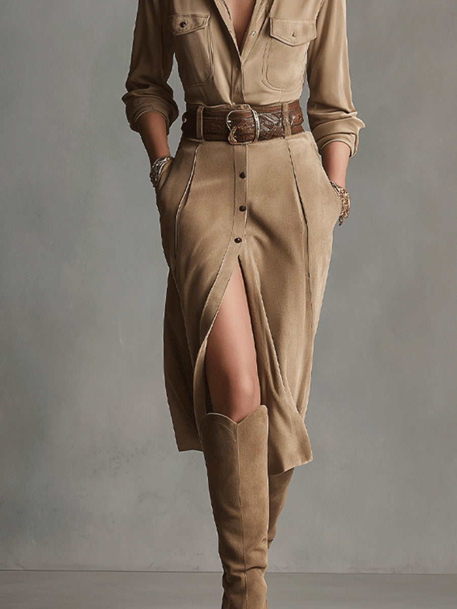 Agatha Brown Faux Suede Midi Dress - view 3