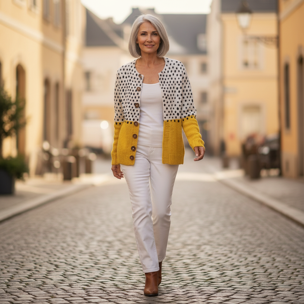 Alice Yellow Polka Dots Print Buttoned Cardigan - view 4