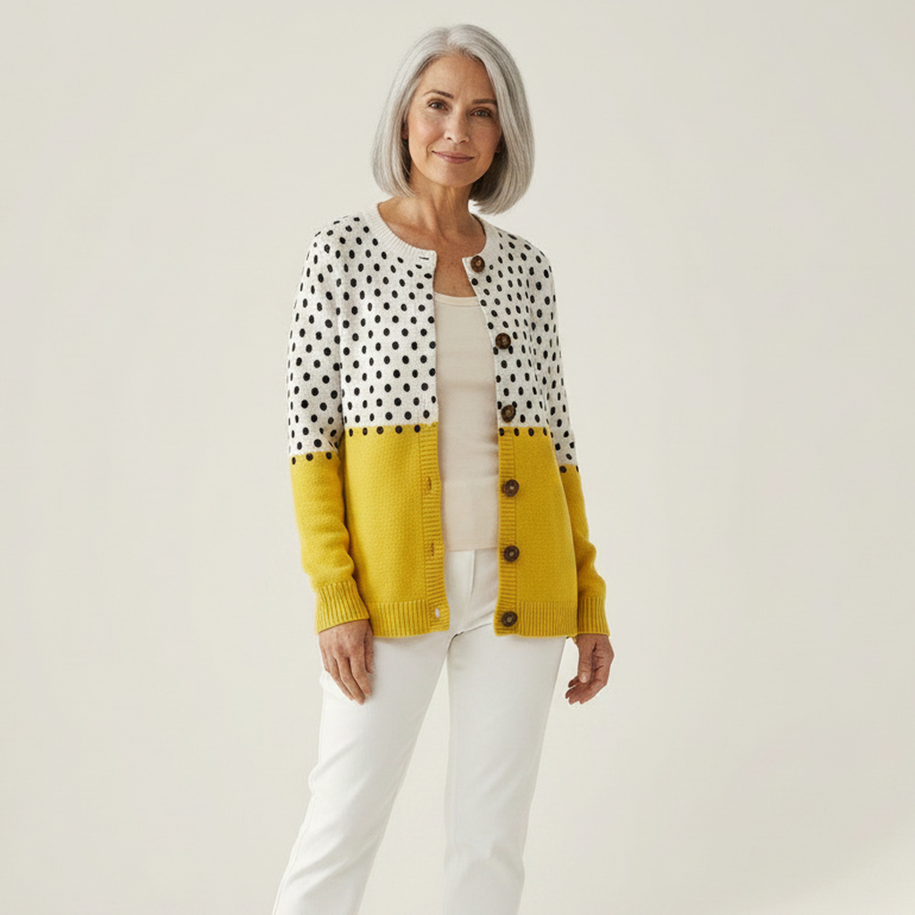 Alice Yellow Polka Dots Print Buttoned Cardigan