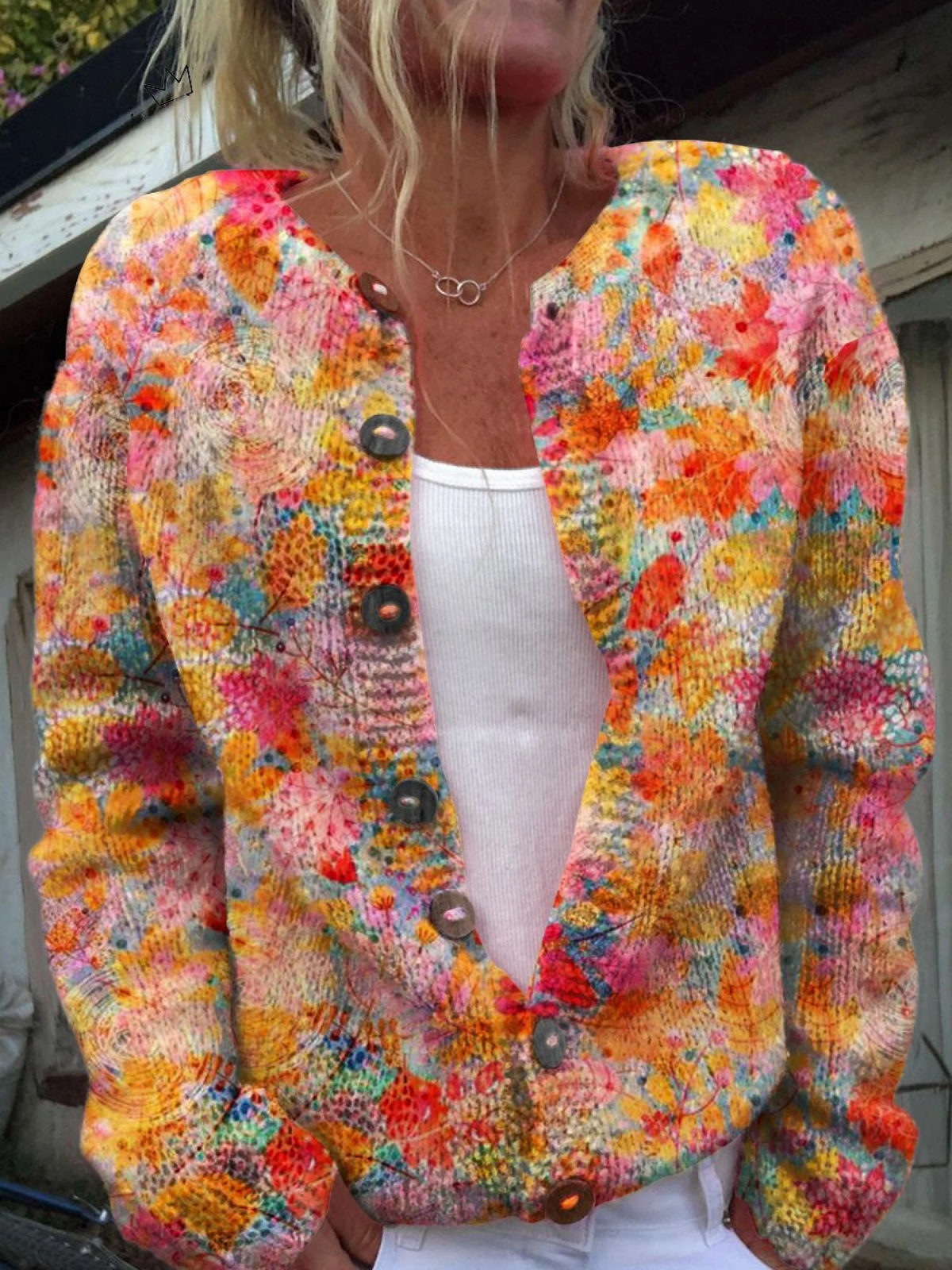 Ann Floral Print Buttoned Casual Cardigan - view 5
