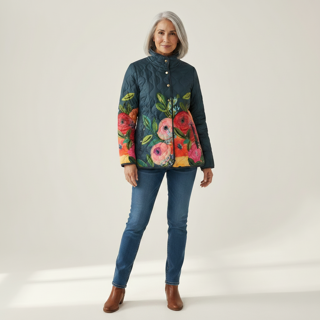 Audrey Vintage Floral Print Quilted Jacket