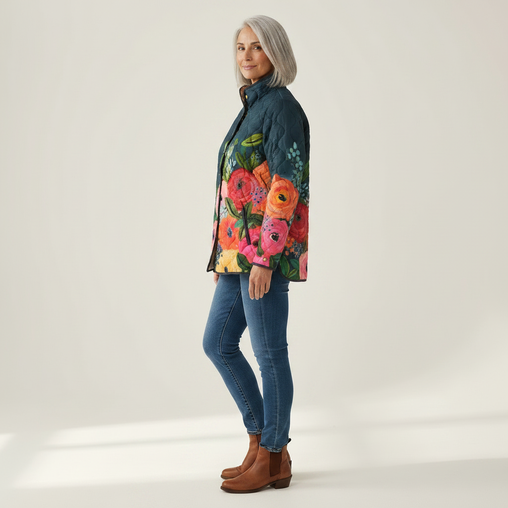 Audrey Vintage Floral Print Quilted Jacket - view 2