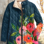 Audrey Navy Quilted Jacket with Floral Motif - view 7