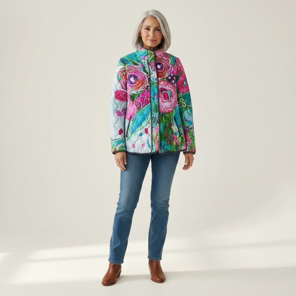 Aveline Quilted Jacket with Abstract Floral Pattern