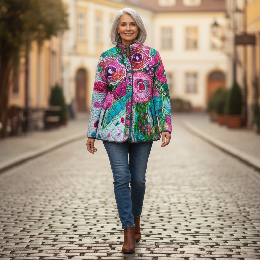 Aveline Quilted Jacket with Abstract Floral Pattern - view 4