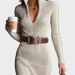 Averil Knitted Midi Dress with Belt and Roll Neck - view 2