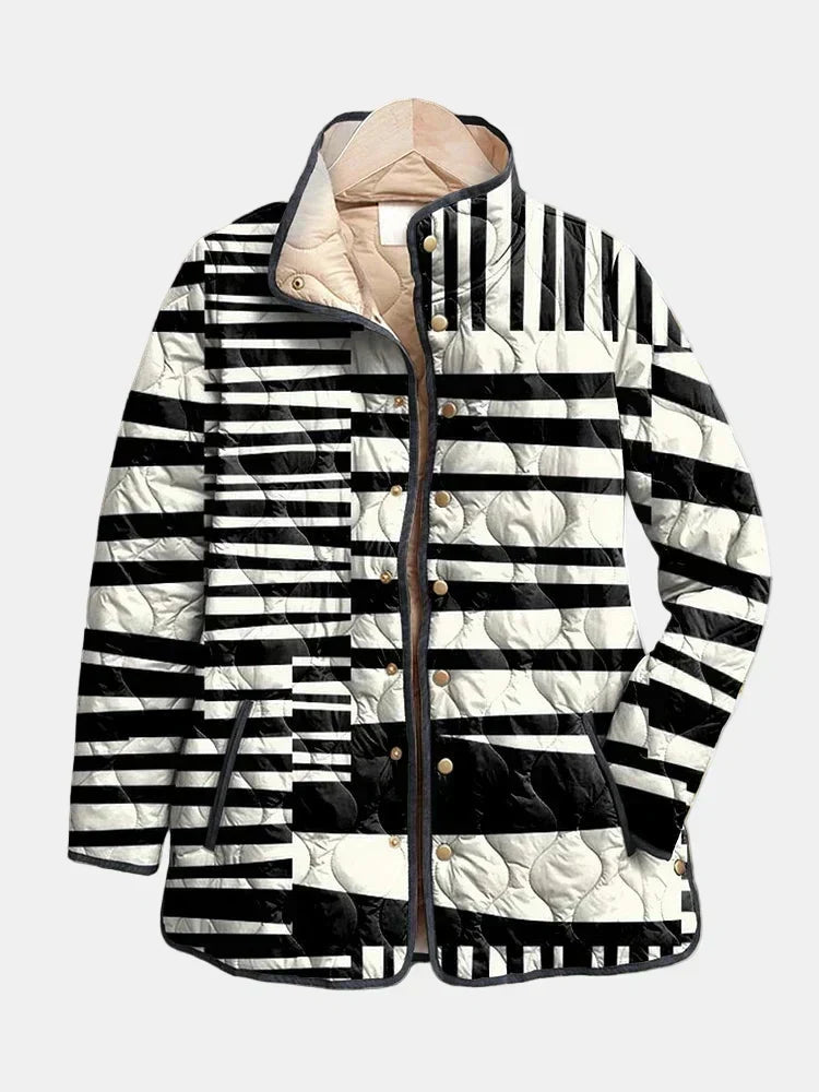 Miren Black and White Abstract Quilted Jacket