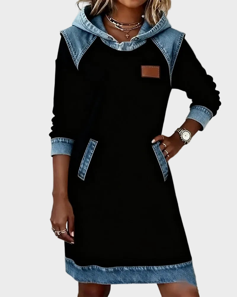Barbara Denim-Look Hooded Sweat Dress