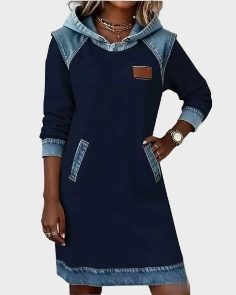 Barbara Denim-Look Hooded Sweat Dress - view 3