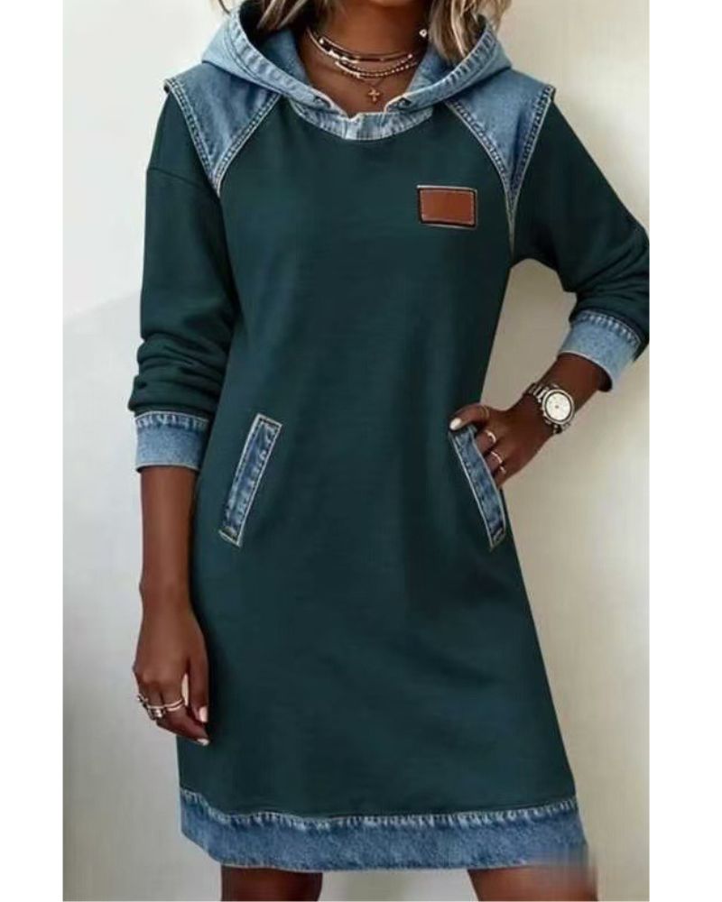 Barbara Denim-Look Hooded Sweat Dress - view 5