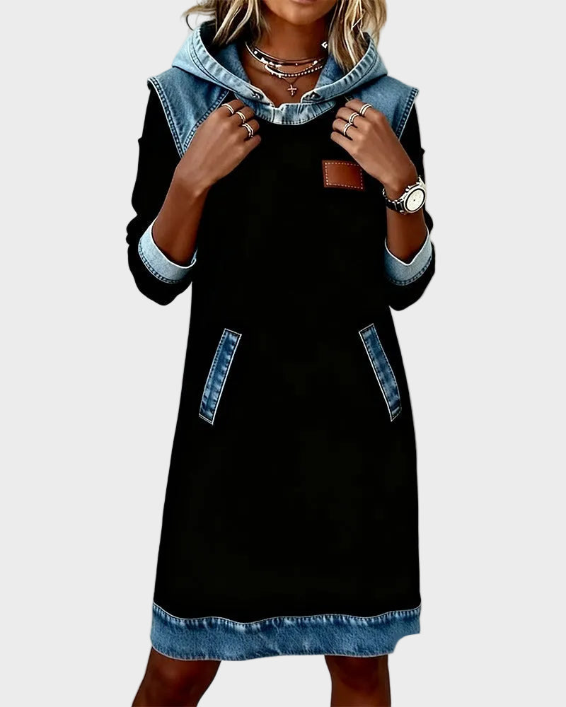 Barbara Denim-Look Hooded Sweat Dress - view 6