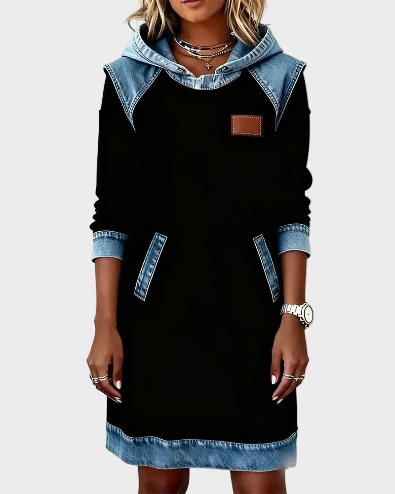 Barbara Denim-Look Hooded Sweat Dress - view 7