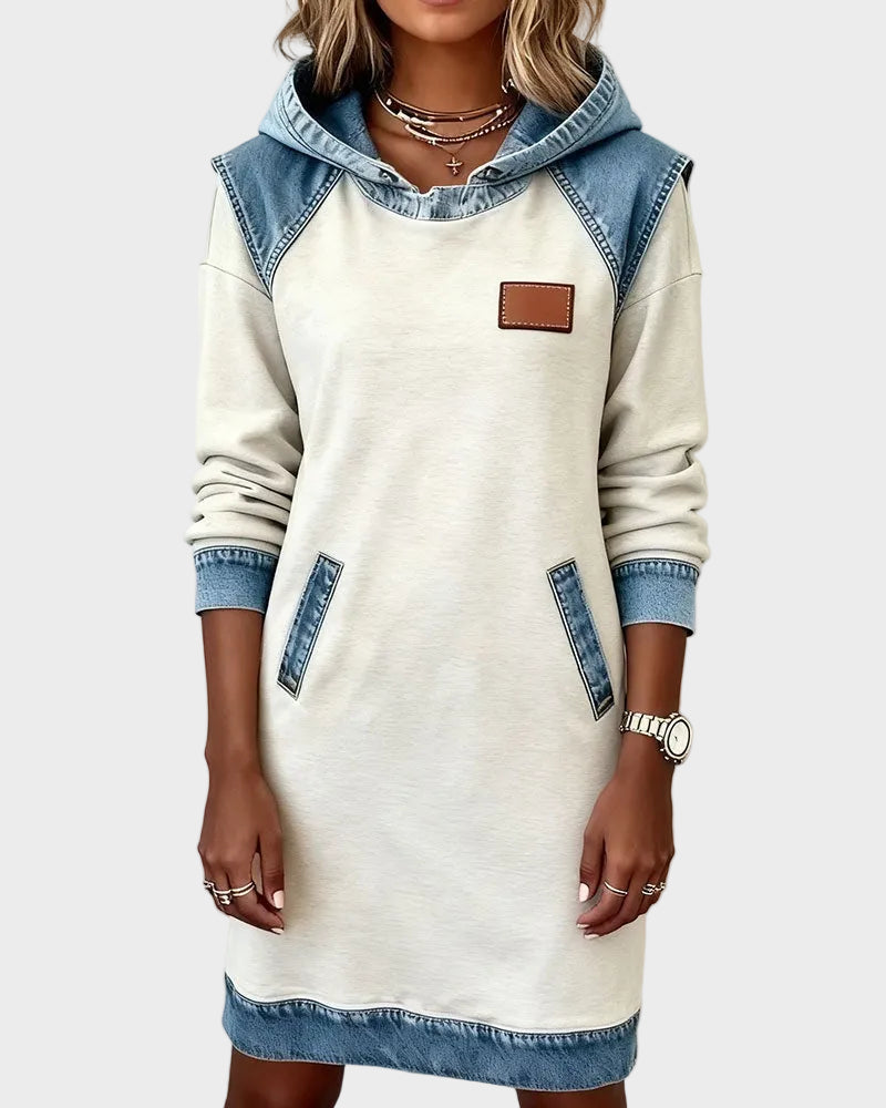 Barbara Denim-Look Hooded Sweat Dress - view 8