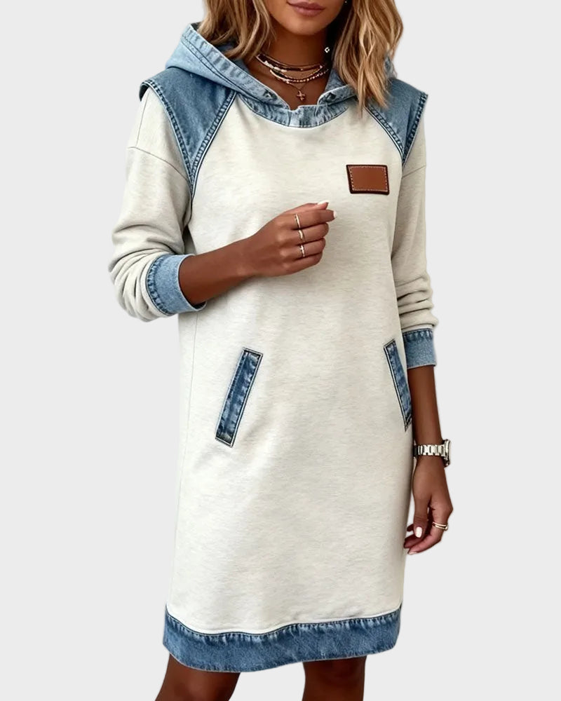 Barbara Denim-Look Hooded Sweat Dress - view 9