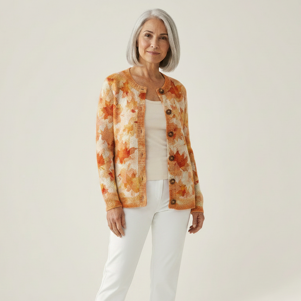 Beverley Maple Leaf Autumn Art Print Buttoned Cardigan