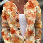 Beverley Maple Leaf Autumn Art Print Buttoned Cardigan - view 5
