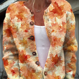 Beverley Maple Leaf Autumn Art Print Buttoned Cardigan - view 5