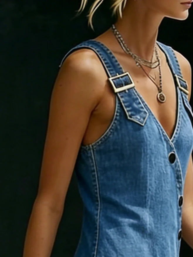 Niamh Long Button-Down Denim Dress - view 4