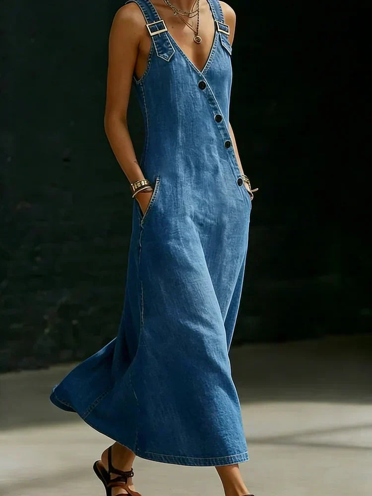 Niamh Long Button-Down Denim Dress - view 6