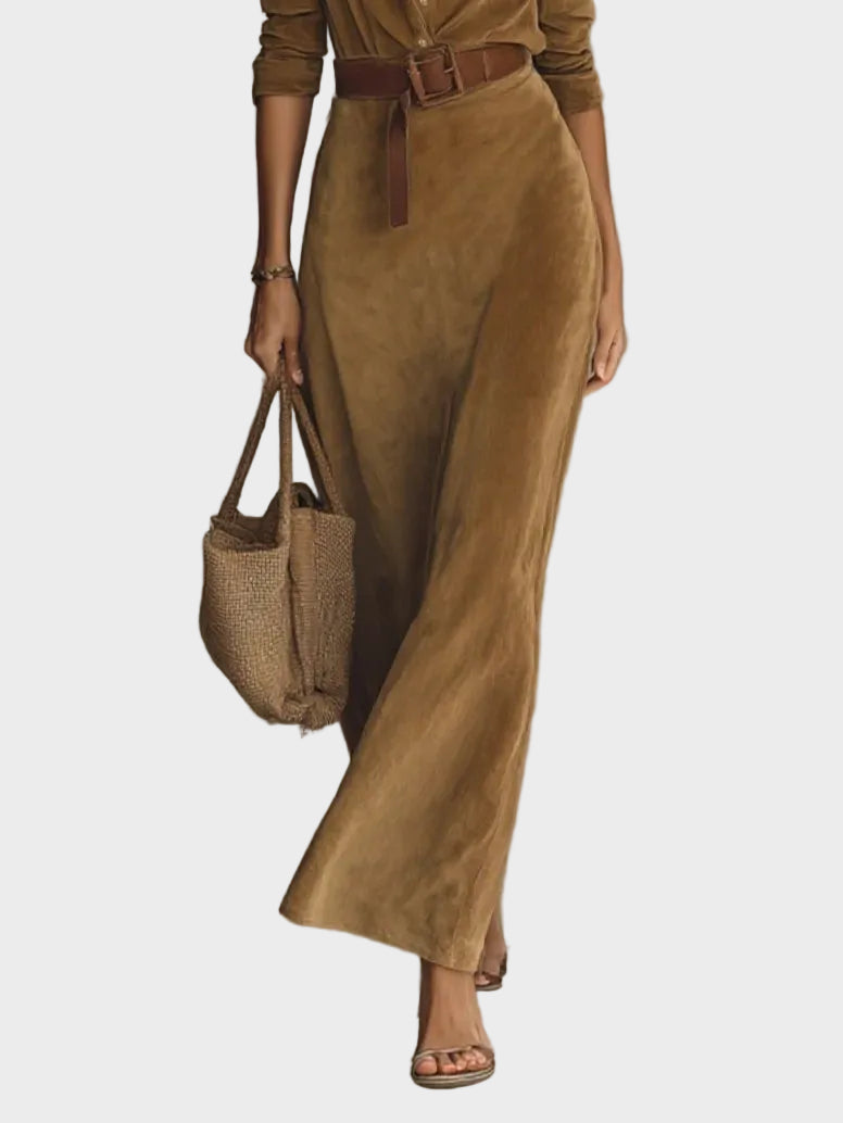 Camilla Single-Breasted Faux Suede Maxi Dress with Collar - view 2